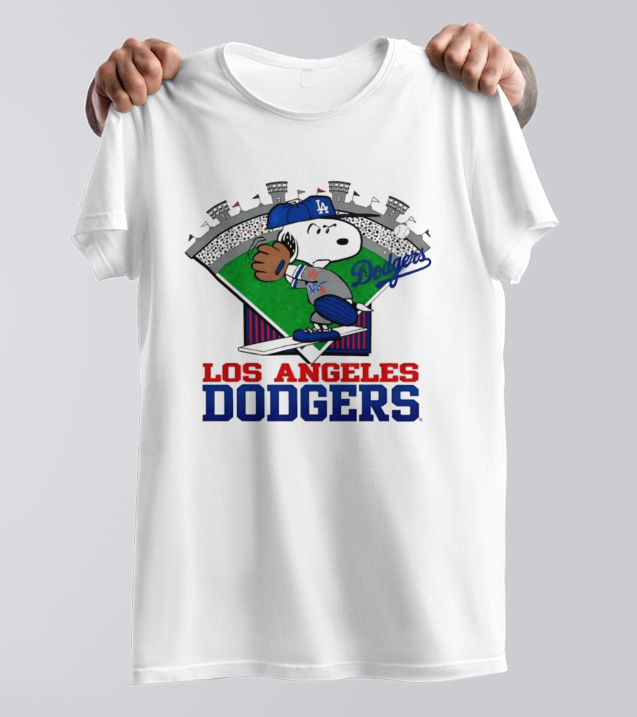 Los Angeles Dodgers Snoopy Peanuts Baseball Swing Stadium T-Shirt