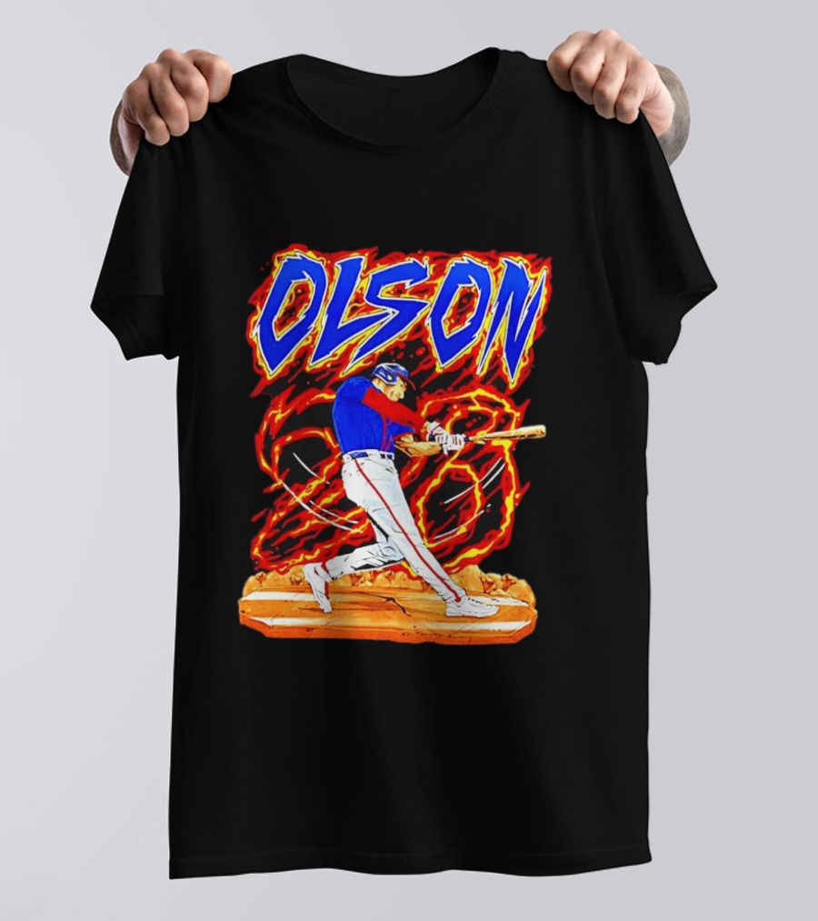 Atlanta Braves Matt Olson Hand Drawn Dynamic Swing Iconic Action T-Shirt