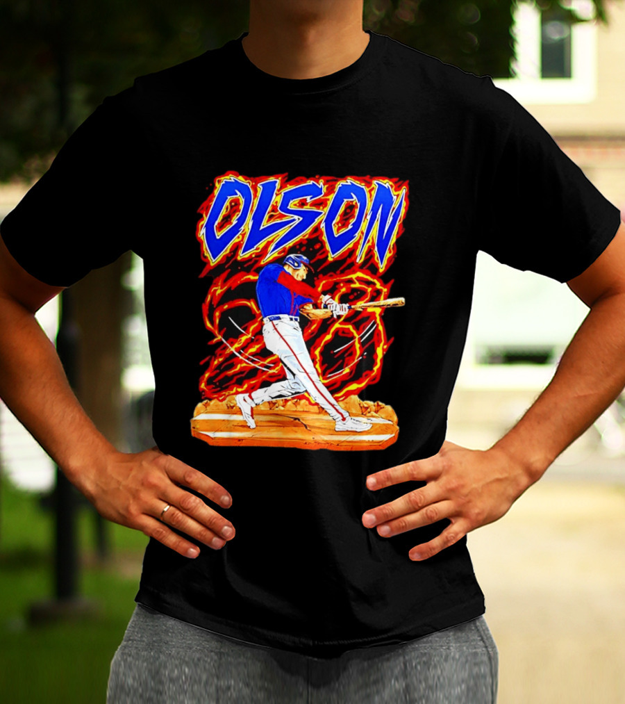 Atlanta Braves Matt Olson Hand Drawn Dynamic Swing Iconic Action T-Shirt