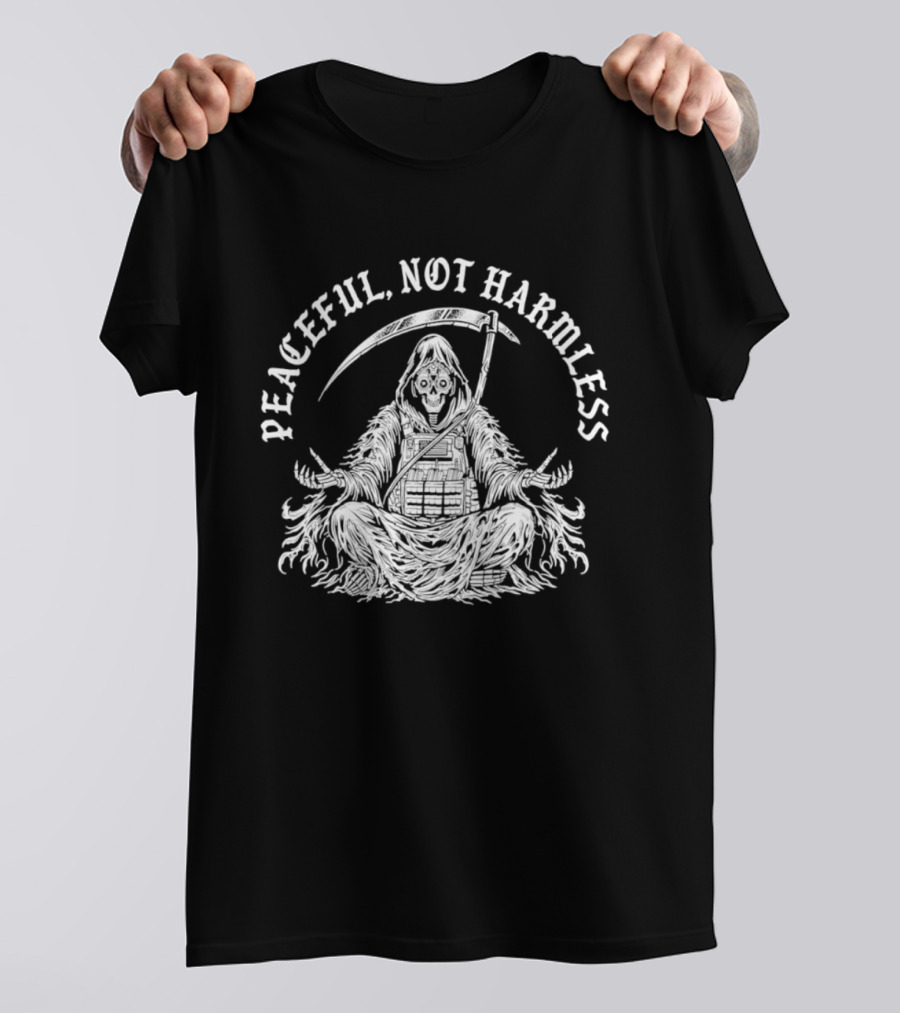 Peaceful Not Harmless Meditating Grim Reaper With Scythe T-Shirt