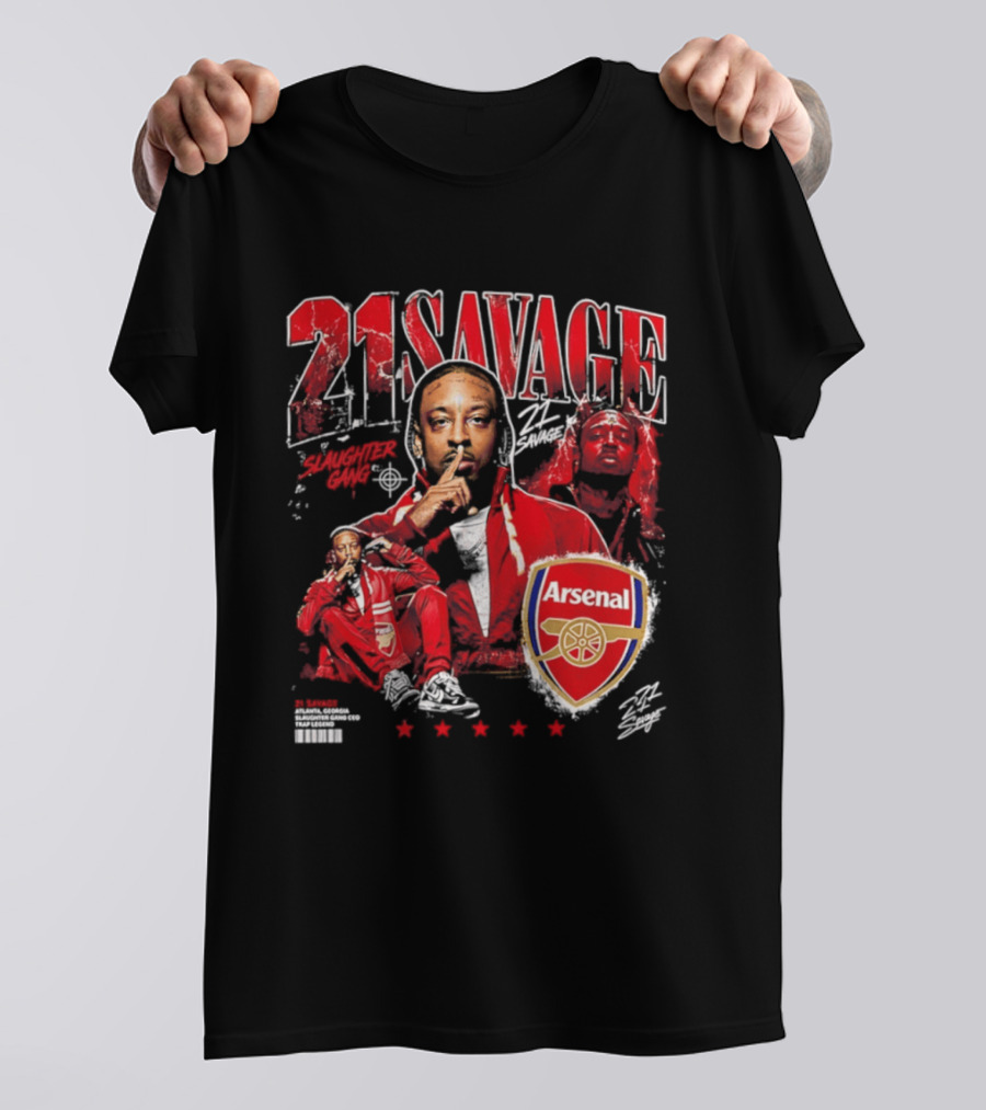 21 Savage Arsenal Collaboration Featuring Slaughter Gang Logos T-Shirt