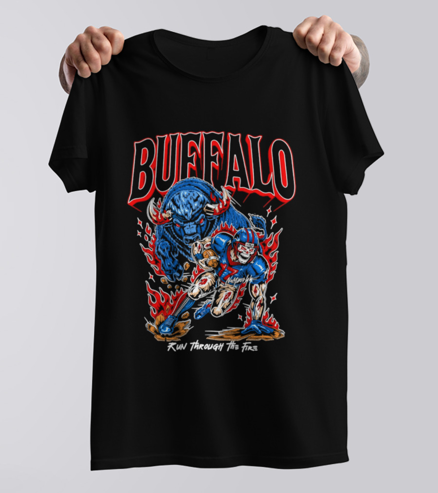 Buffalo Run Through The Fire Football T-Shirt
