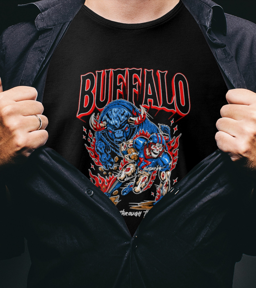 Buffalo Run Through The Fire Football T-Shirt