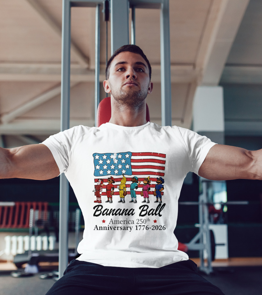 Banana Ball America 250th Anniversary 1776 2026 Flag Baseball Celebration T-Shirt