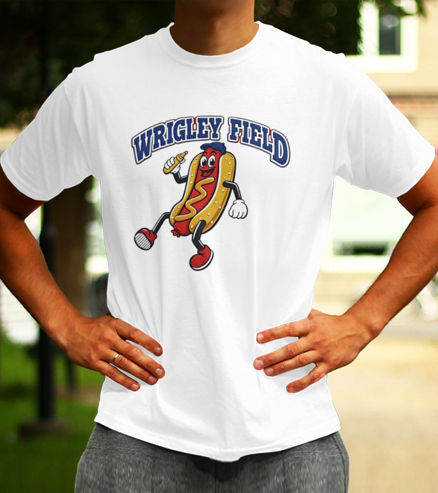 Wrigley Field Hot Dog Mascot Sprint With Mustard T-Shirt