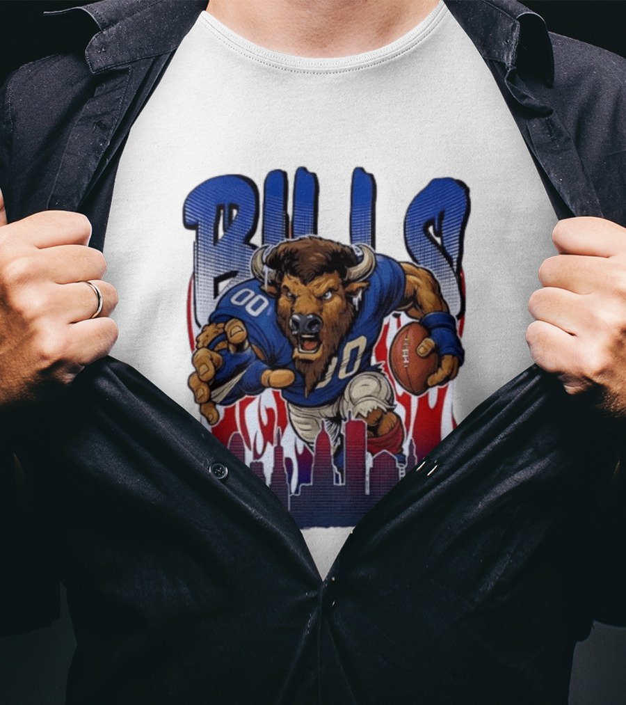 Buffalo Bills Football Running Buff City Skyline T-Shirt
