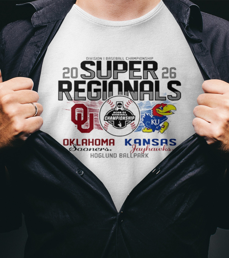 Kansas Jayhawks Vs Oklahoma Sooners Division I Baseball Championship 2026 Super Regionals Hoglund Ballpark T-Shirt