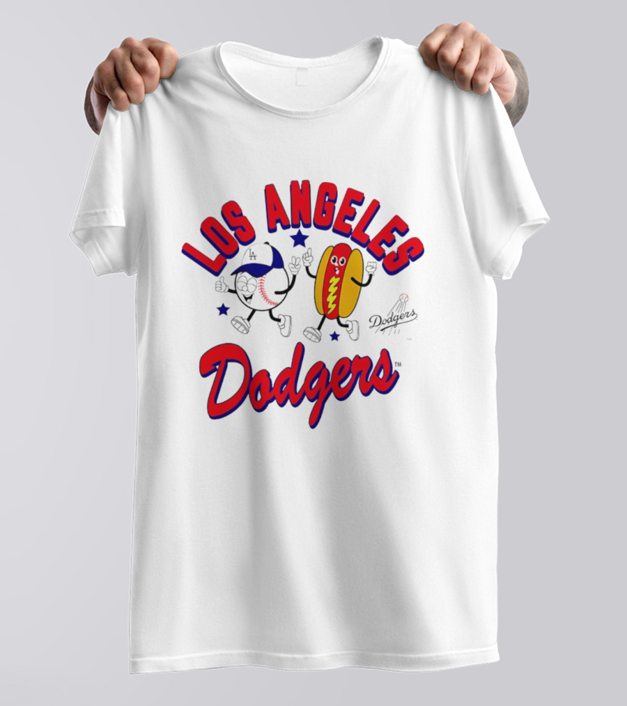Los Angeles Dodgers Baseball Hot Dog Cartoon Characters T-Shirt