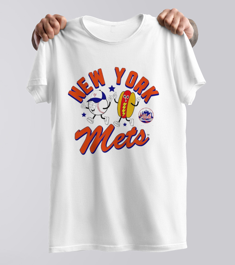 New York Mets Hot Dog Cartoon Baseball T-Shirt