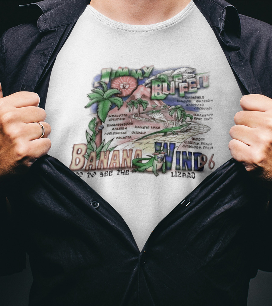 Jimmy Buffett Banana Wind 96 Off To See The Lizard Tropical Scene Palm Trees T-Shirt