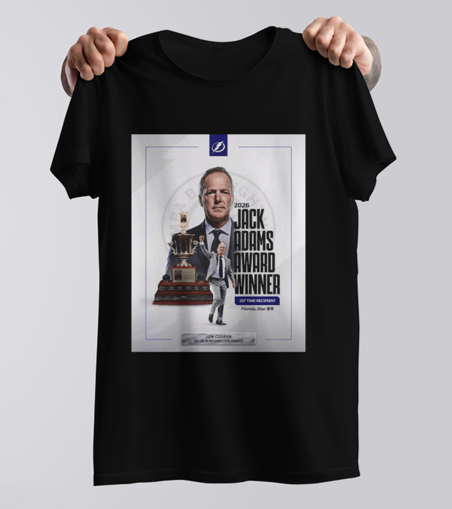2026 Jack Adams Award Winner Jon Cooper Florida Blue Tampa Bay Lightning 1st Time Recipient 50 26 6 Record 108 Points T-Shirt