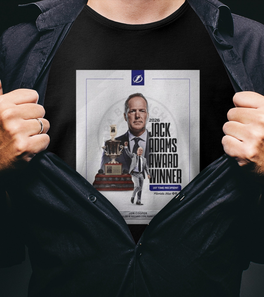 2026 Jack Adams Award Winner Jon Cooper Florida Blue Tampa Bay Lightning 1st Time Recipient 50 26 6 Record 108 Points T-Shirt