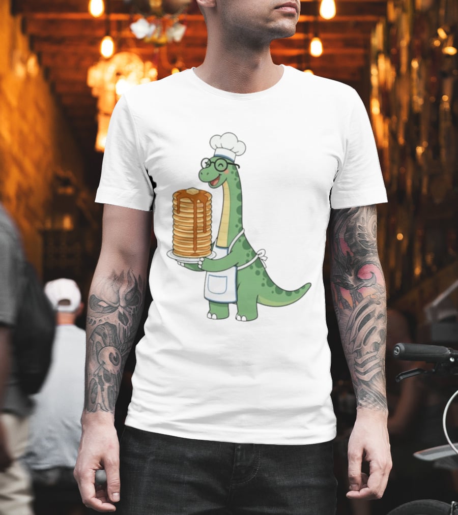 Chef Dinosaur With Towering Pancakes And A Smile T-Shirt