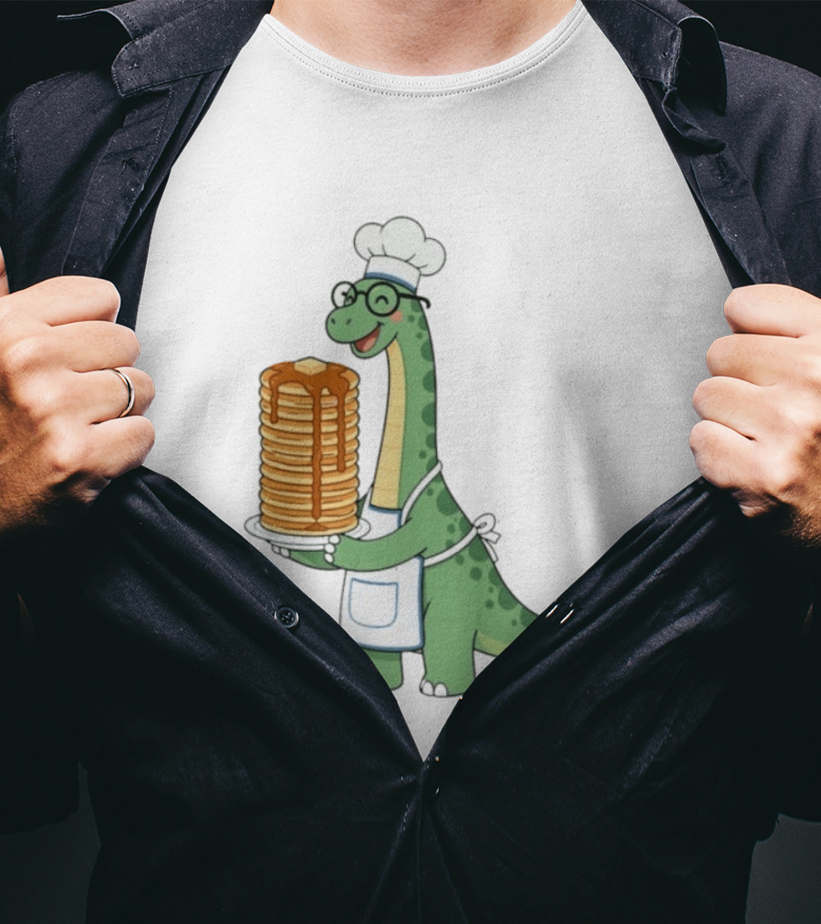 Chef Dinosaur With Towering Pancakes And A Smile T-Shirt