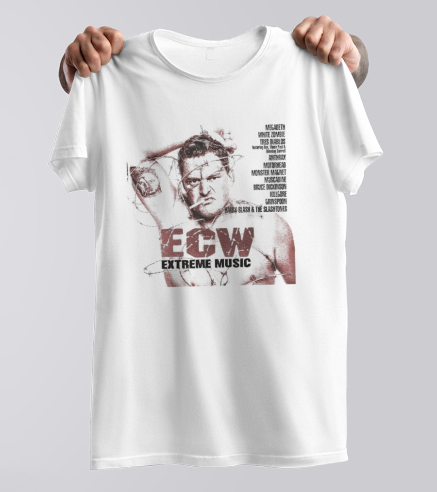 ECW Extreme Music Wrestler Barbwire Megadeth Anthrax T-Shirt