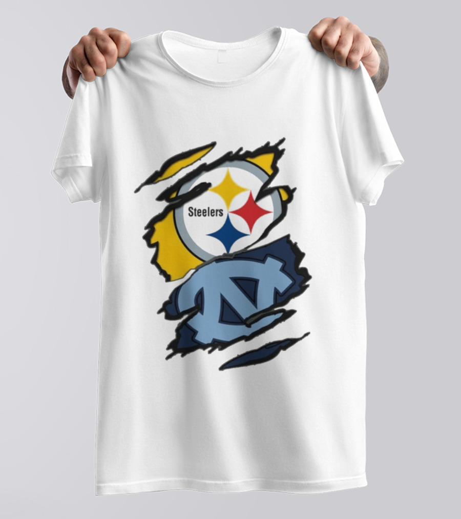 Pittsburgh Steelers UNC Tar Heels Ripped Metal Effect Logo Fusion T-Shirt