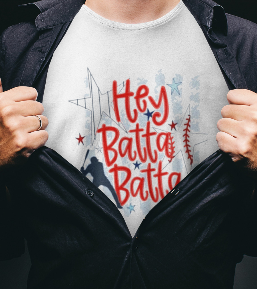 Hey Batta Batta Baseball Softball Patriotic Stars And Stripes USA T-Shirt