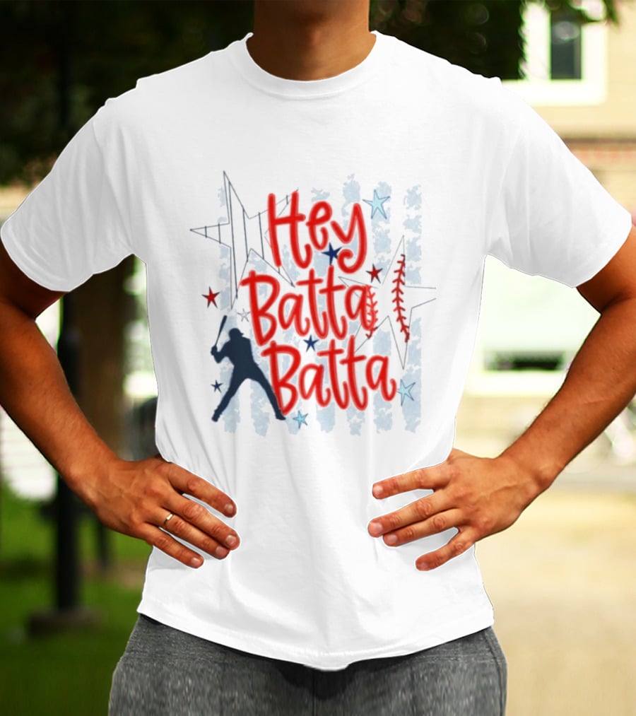 Hey Batta Batta Baseball Softball Patriotic Stars And Stripes USA T-Shirt