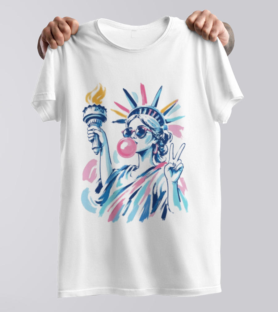 Statue Of Liberty Bubblegum Peace Sign USA Landmark T-Shirt