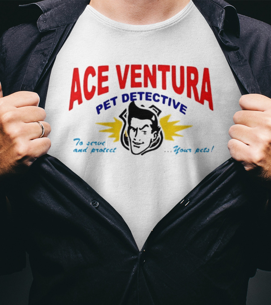 Ace Ventura Pet Detective To Serve And Protect Your Pets Movie Iconic Character Yellow Lightning T-Shirt