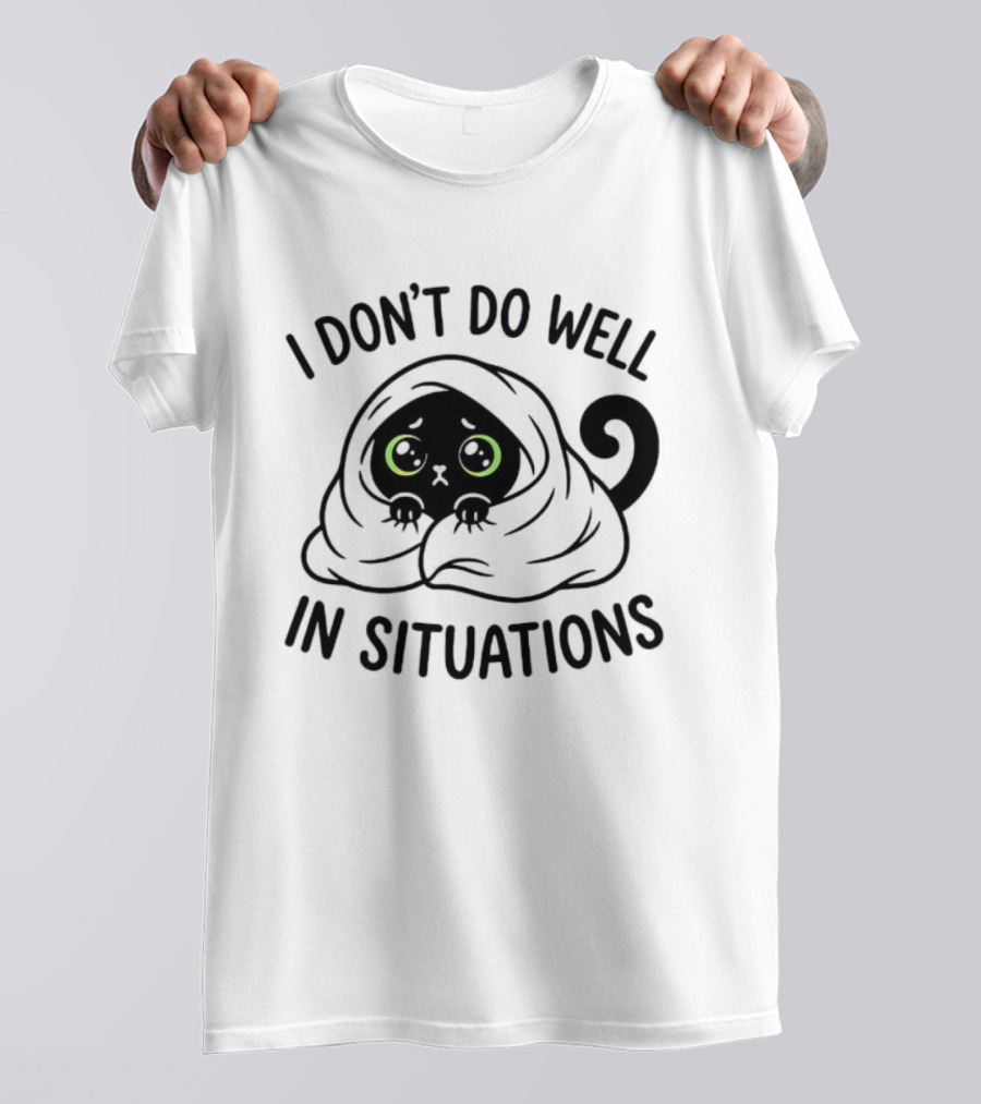 Black Cat Hiding Under Blanket Cozy I Don't Do Well In Situations T-Shirt