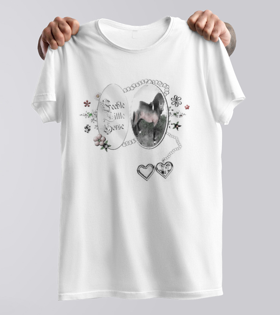 Feeble Little Horse Locket With Heart Photo Charm And Floral Details T-Shirt