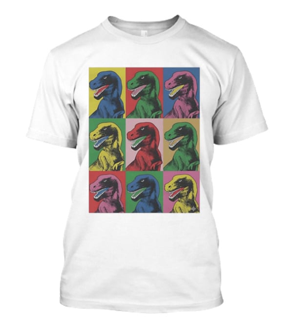 T Rex Pop Dinosaur Multi Colored Grid Prehistoric Reptile Andy Warhol T-Shirt