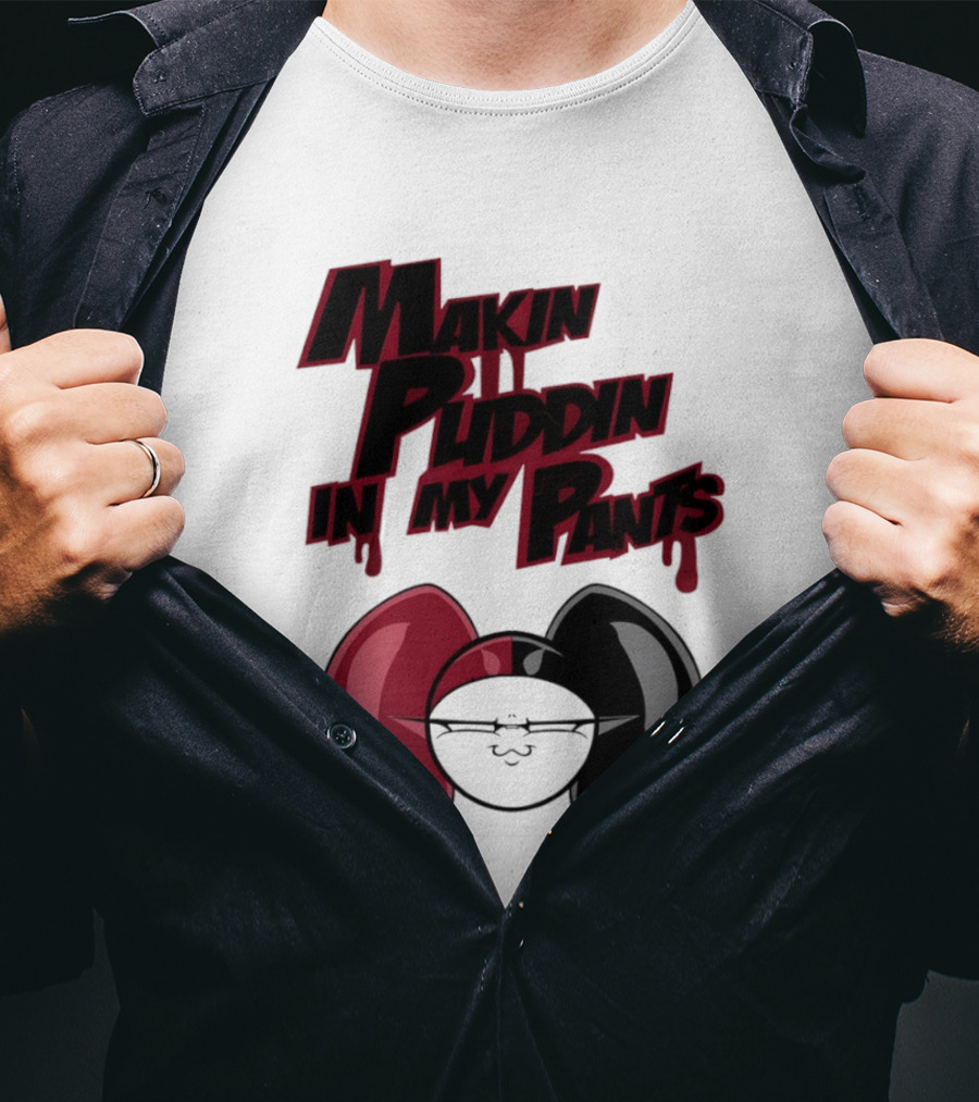 Makin' Puddin' In My Pants Harley Quinn Cartoon Red And Black Pigtails T-Shirt