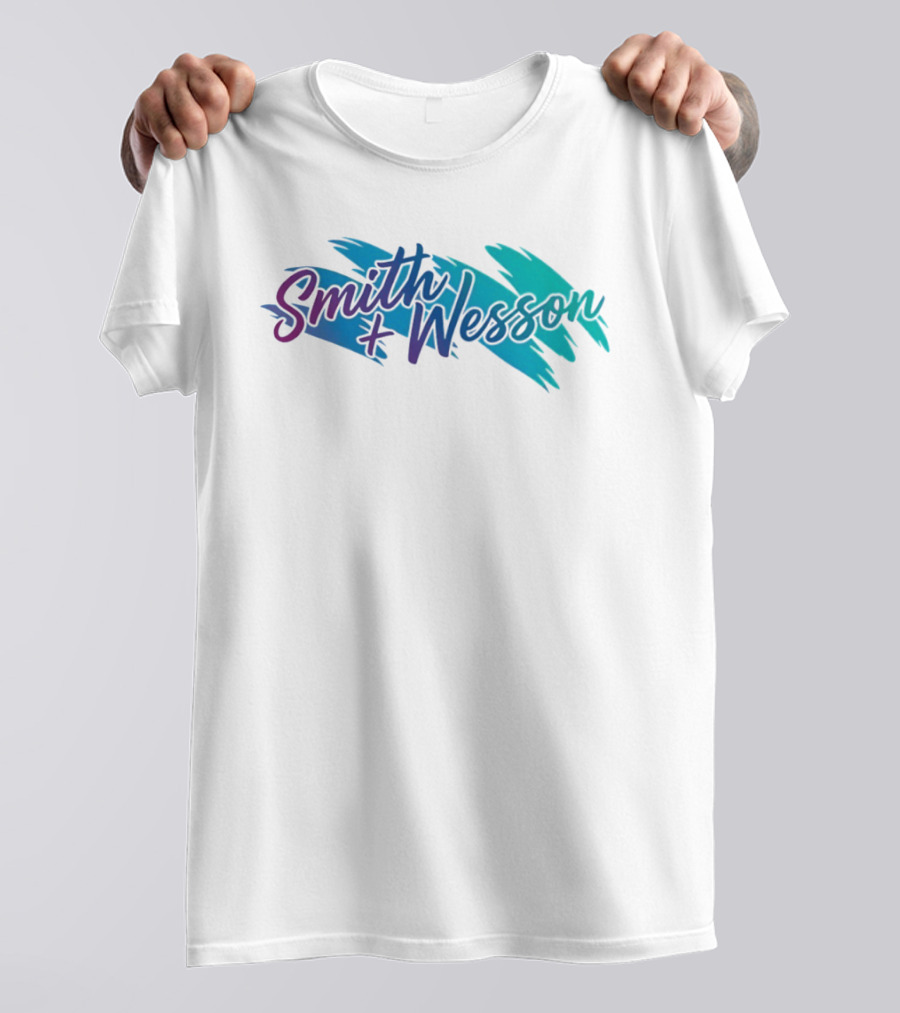 Smith And Wesson 90s Teal Purple Paint Brush Strokes T-Shirt
