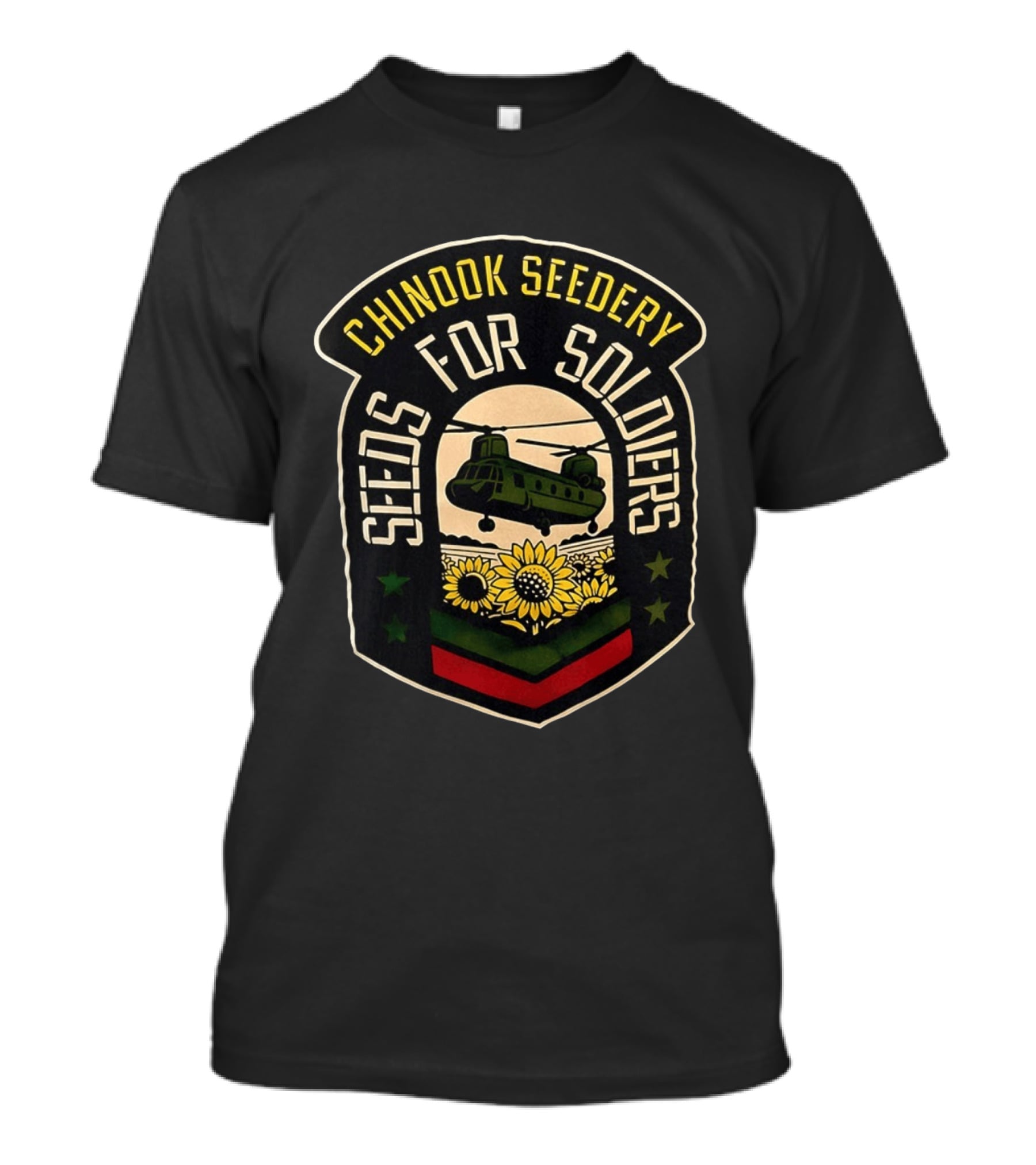 Chinook Seedery Seeds For Soldiers Military Sunflower Helicopter T-Shirt