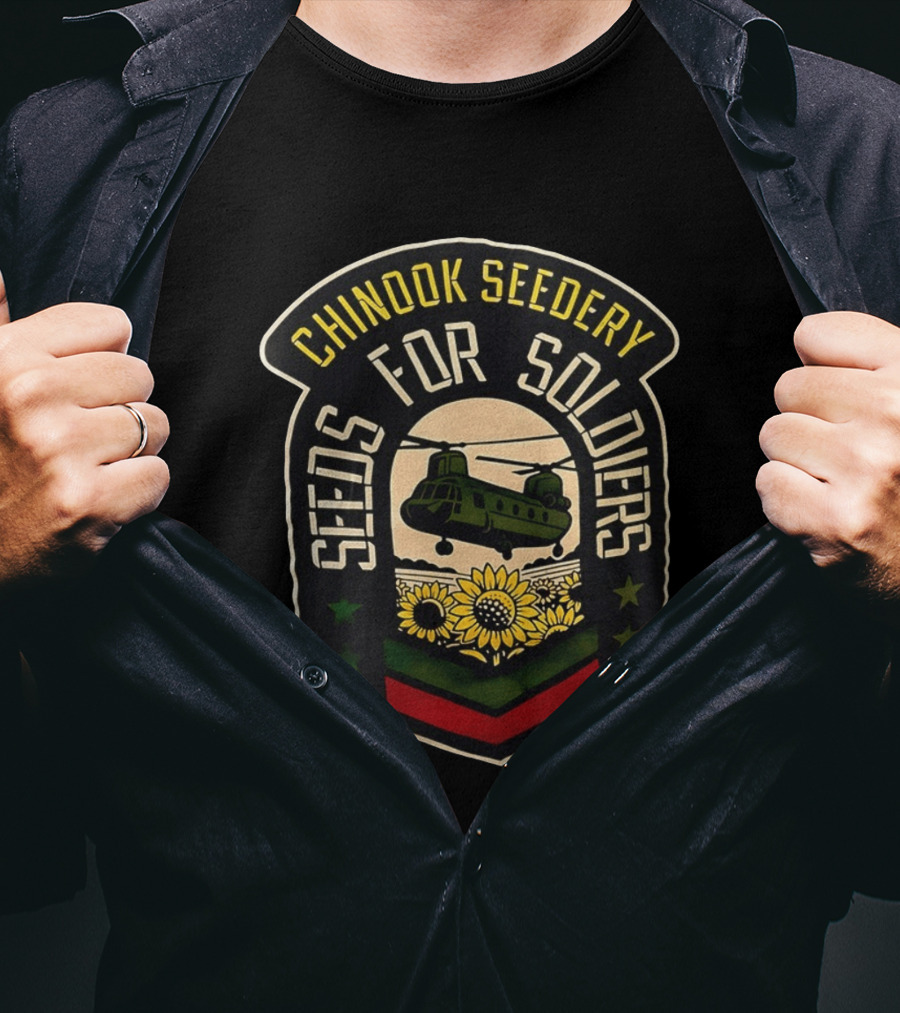 Chinook Seedery Seeds For Soldiers Military Sunflower Helicopter T-Shirt