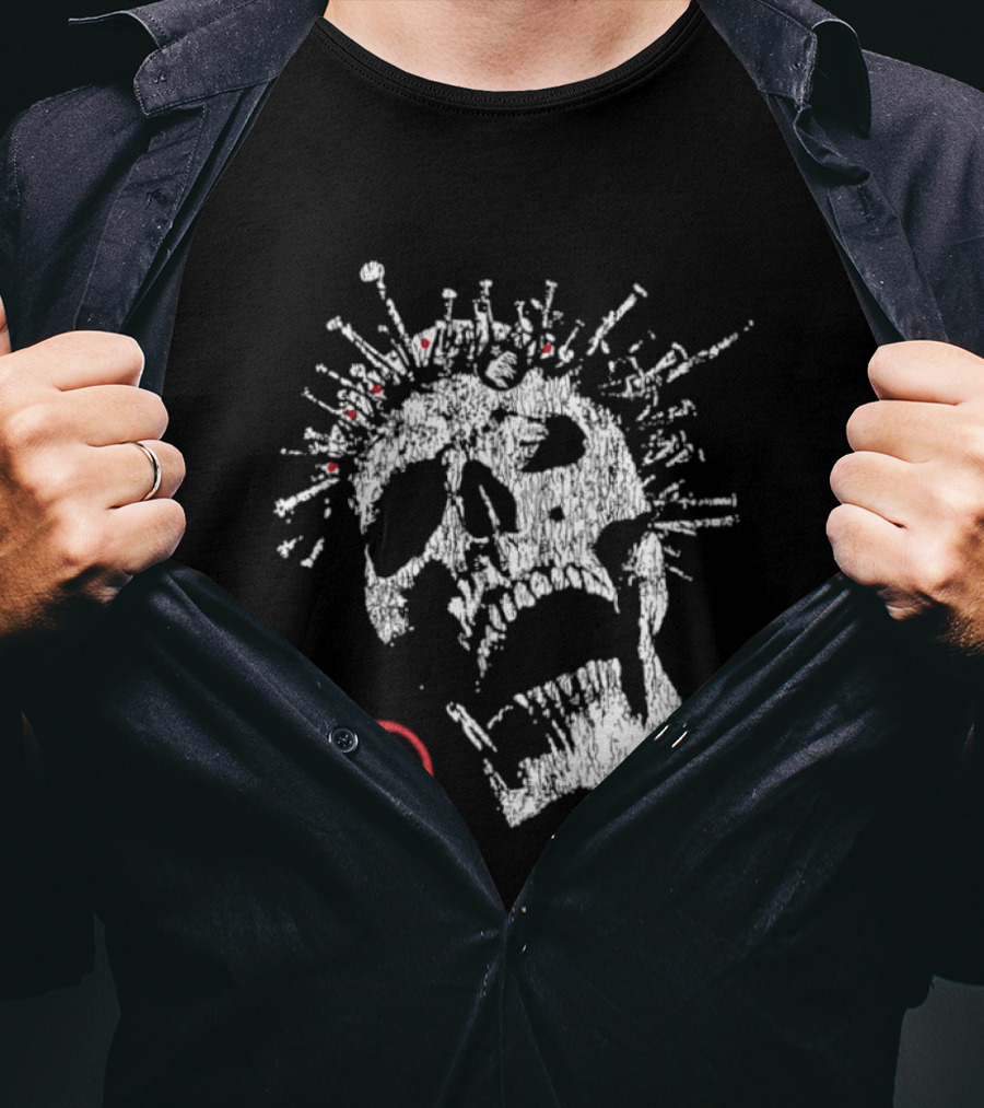 Screaming Skull Punk Spikes Flaming Face Unleashed Fury 2026 Collection Distressed T-Shirt