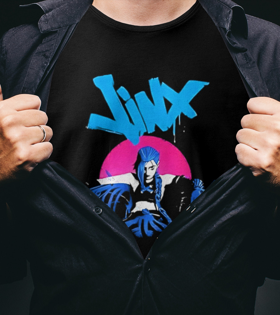 Jinx Blue Hair Graffiti Unleashed Power Arcane League Of Legends 2026 Season 2 Anticipation T-Shirt