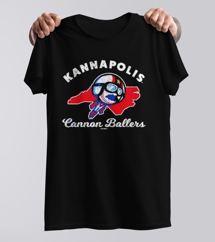 Kannapolis Cannon Ballers Baseball Skull North Carolina Map T-Shirt