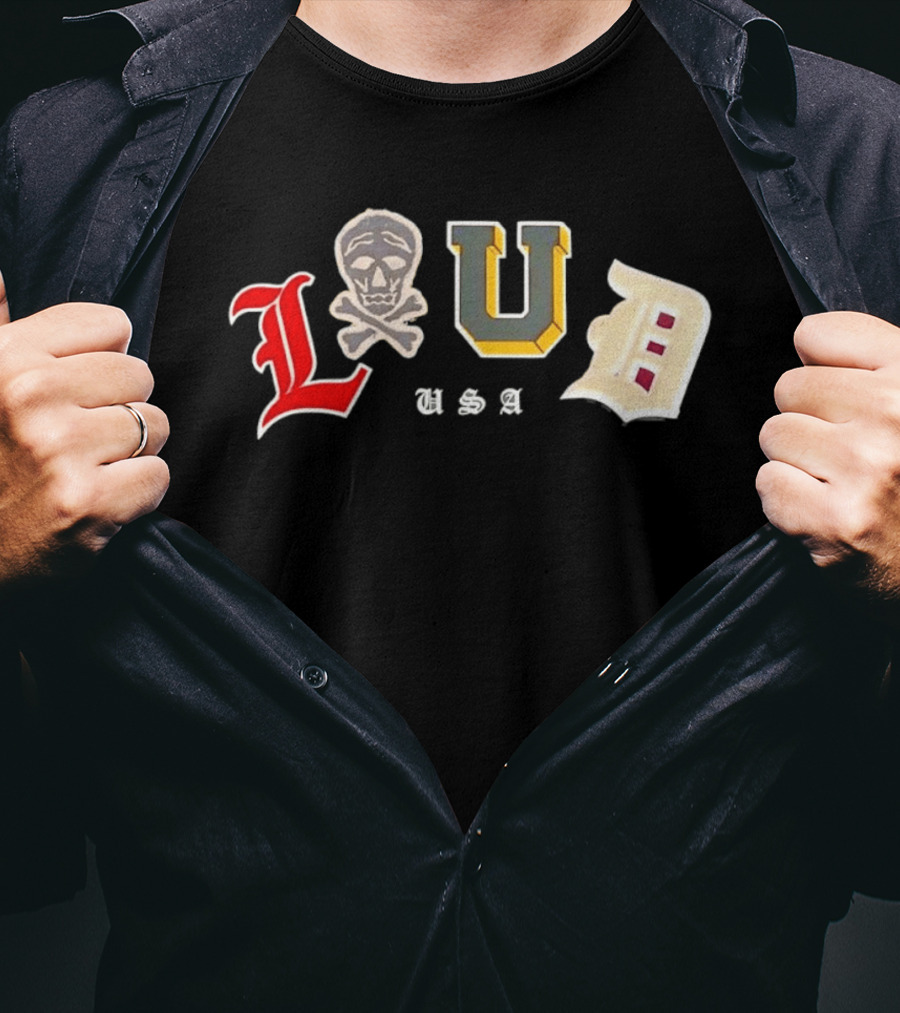 LUD USA Skull Varsity Patches L U D T-Shirt