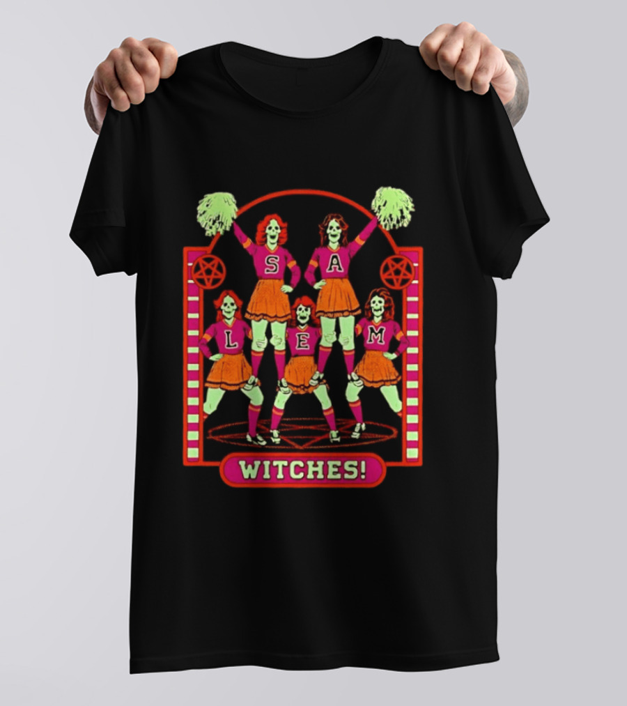 Salem Witches Cheerleader Skeletons Pentagram Halloween 2026 T-Shirt