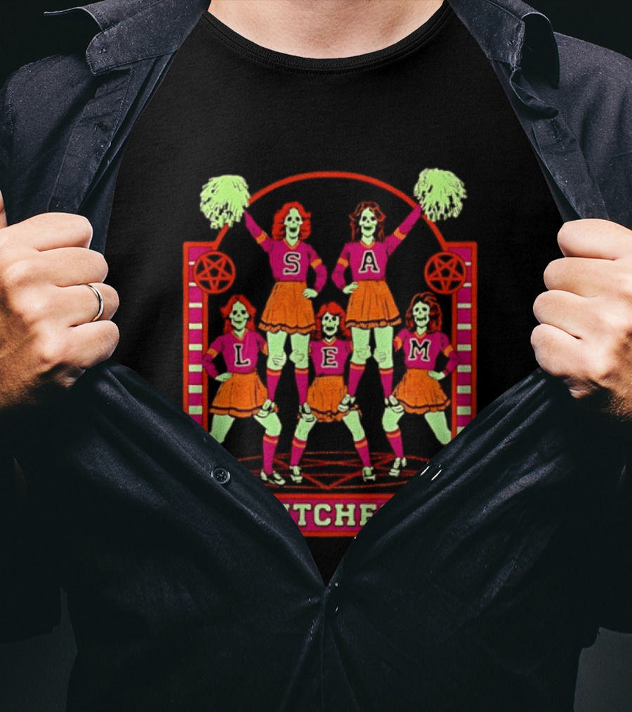 Salem Witches Cheerleader Skeletons Pentagram Halloween 2026 T-Shirt