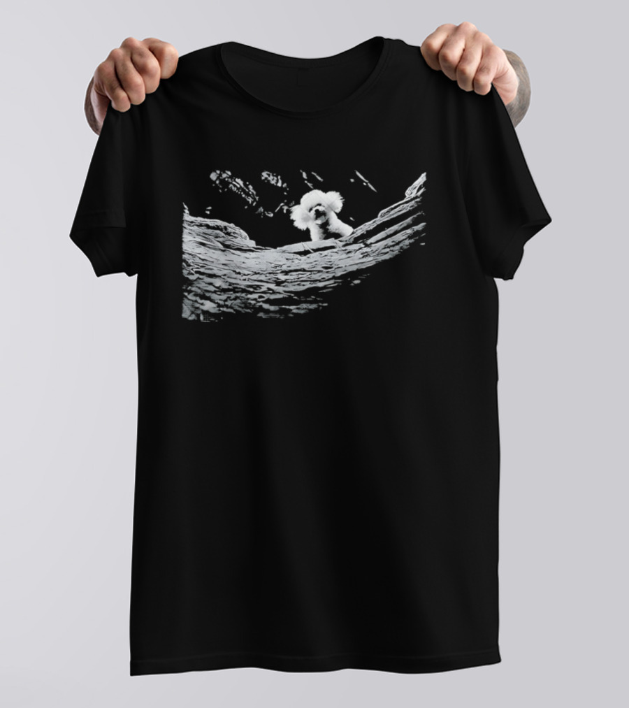 Nature Inspired Fluffy Dog Peeking In Artistic Brush Strokes T-Shirt
