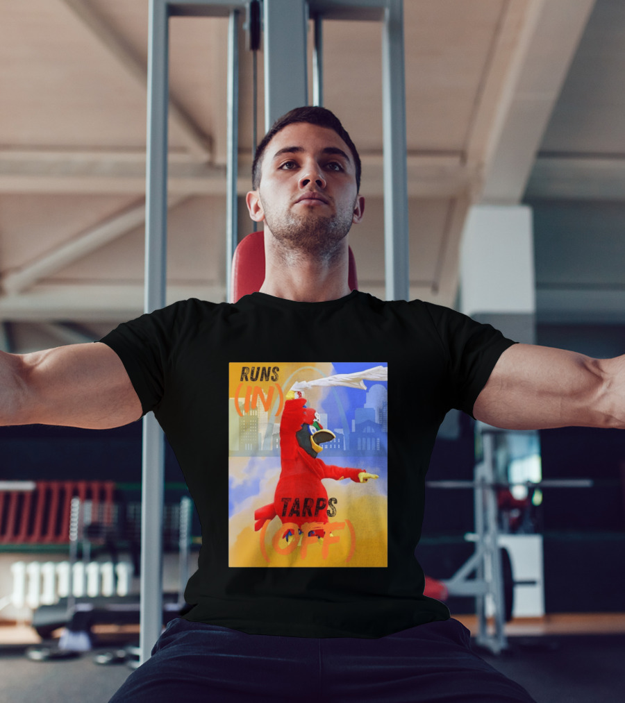 Fredbird Runs In Tarps Off St. Louis Skyline T-Shirt