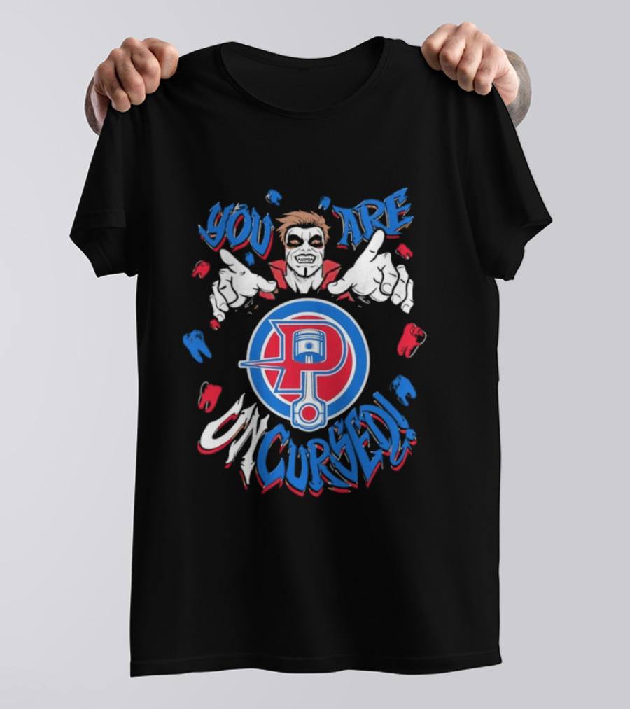 Danhausen X Detroit Pistons You Are Uncursed WWE Collaboration Blue Red White T-Shirt