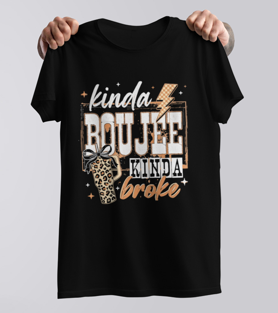 Kinda Boujee Kinda Broke Leopard Print Lightning Bolt T-Shirt