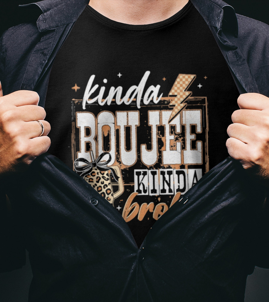 Kinda Boujee Kinda Broke Leopard Print Lightning Bolt T-Shirt
