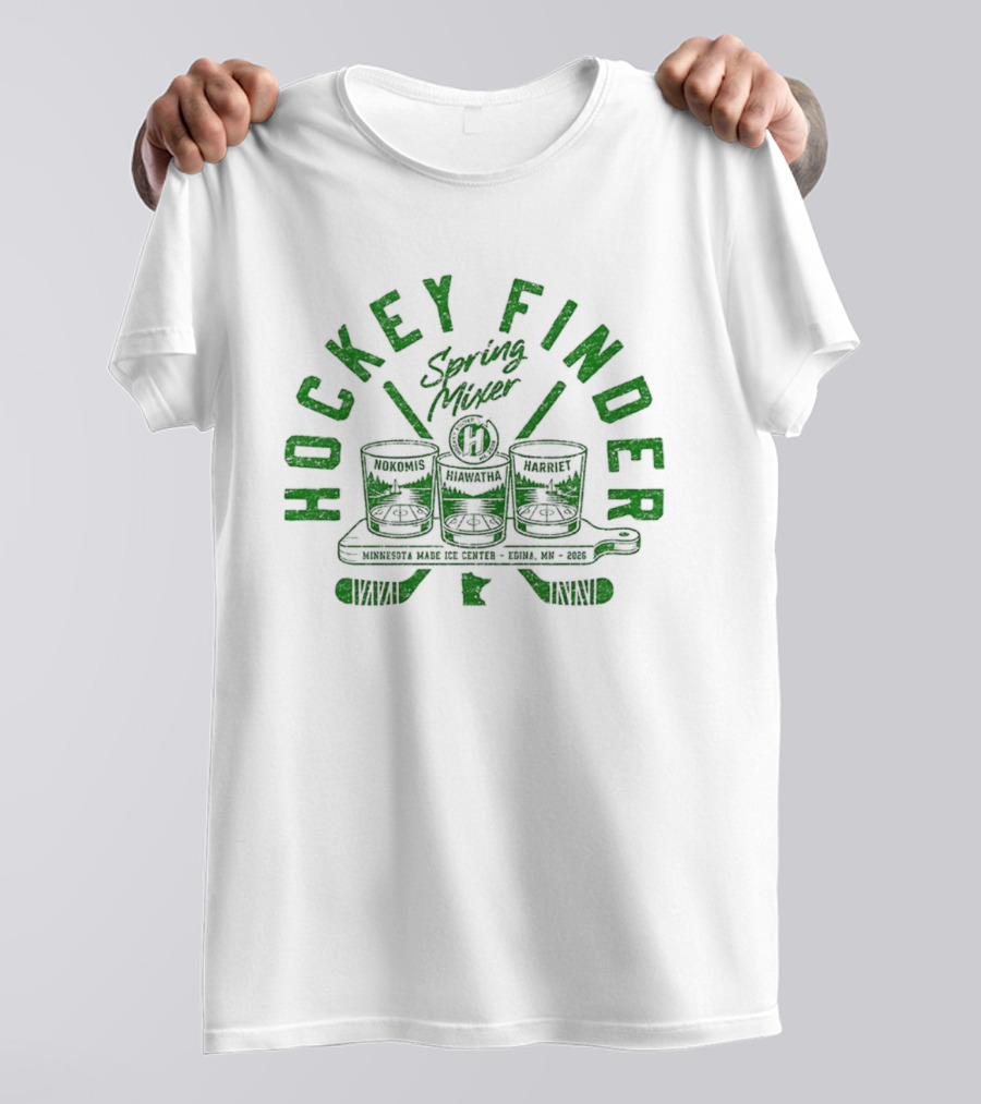 Hockey Finder Spring Mixer With Green Drinks And Sticks T-Shirt