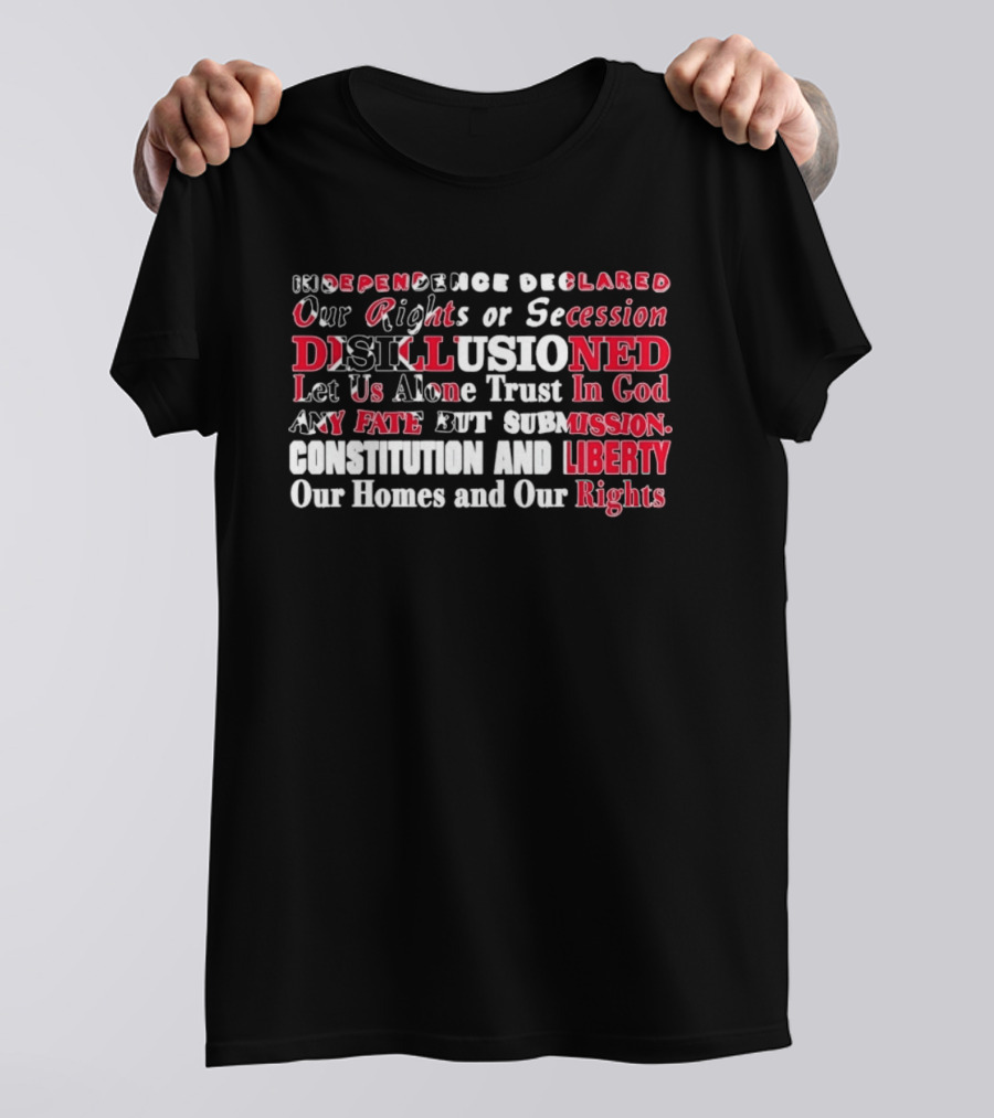 Independence Declared Our Rights Or Secession Disillusioned Let Us Alone Trust In God Constitution And Liberty Our Homes And Our Rights T-Shirt