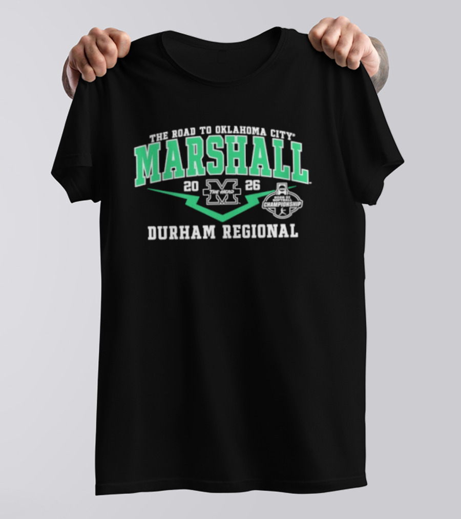 Marshall Thundering Herd 2026 M Logo Durham Regional The Road To Oklahoma City T-Shirt