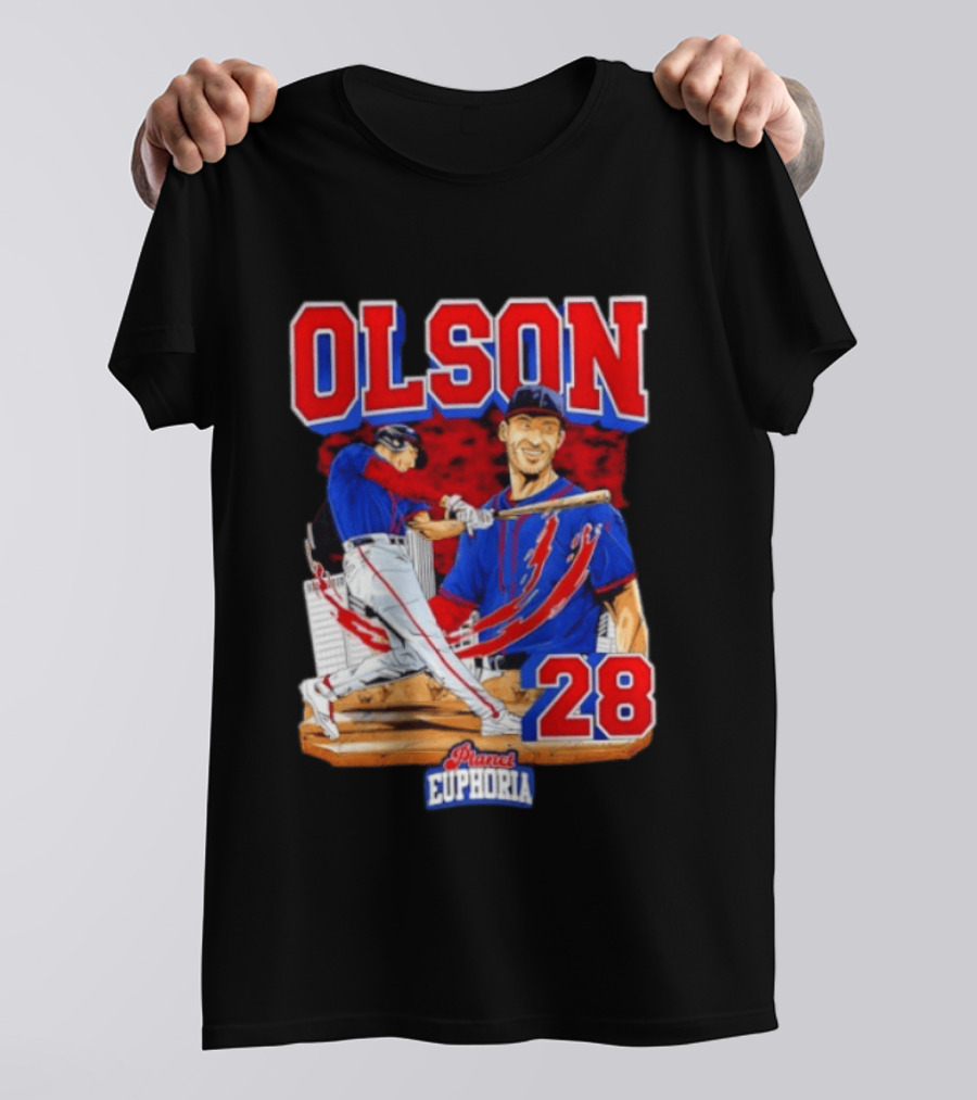 Matt Olson 28 Planet Euphoria Braves Baseball Comic Swing T-Shirt