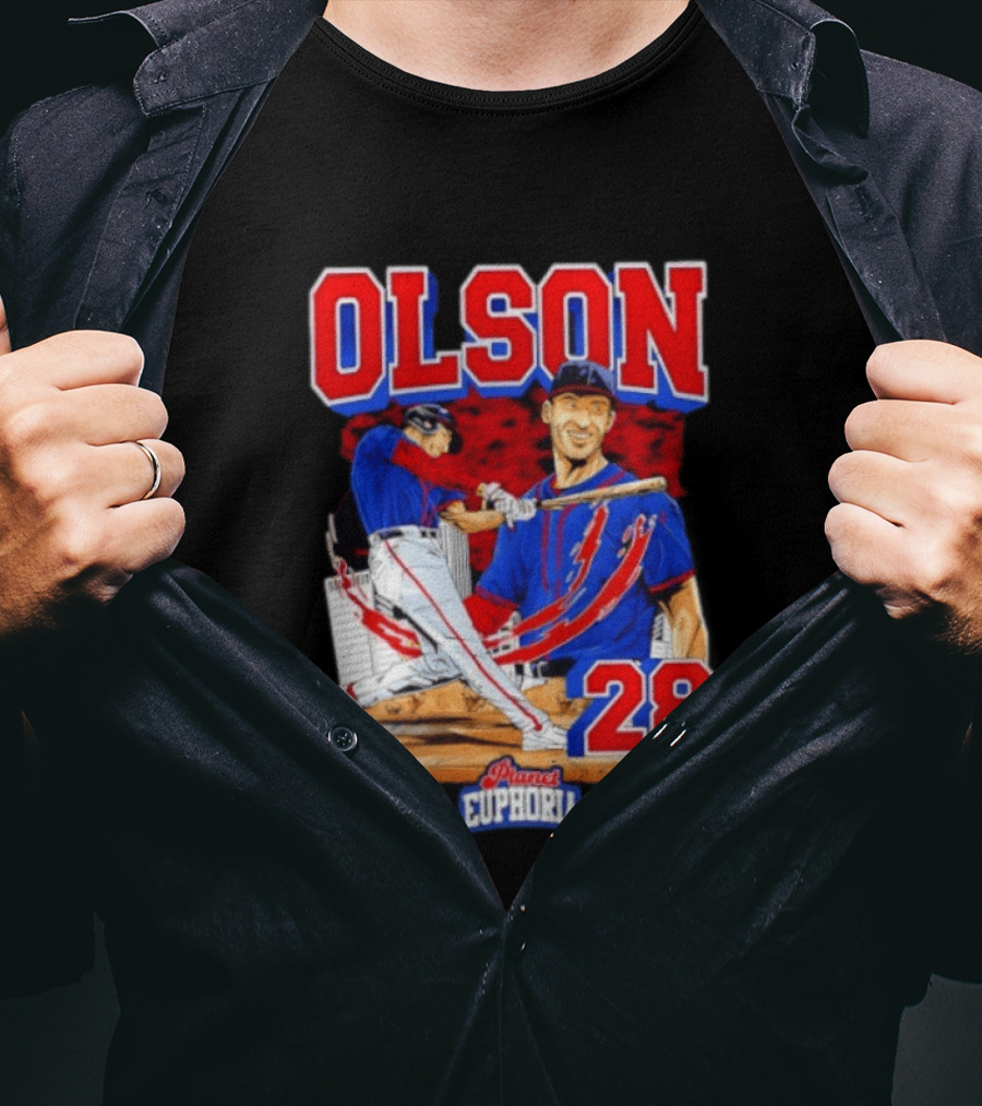 Matt Olson 28 Planet Euphoria Braves Baseball Comic Swing T-Shirt