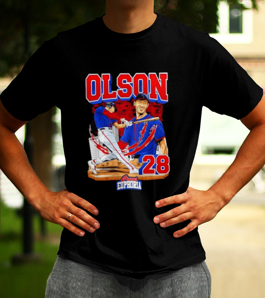Matt Olson 28 Planet Euphoria Braves Baseball Comic Swing T-Shirt