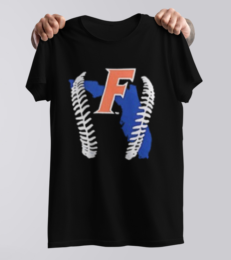 Florida Gators 2026 F Baseball Graphic With State Outline And Stitches T-Shirt