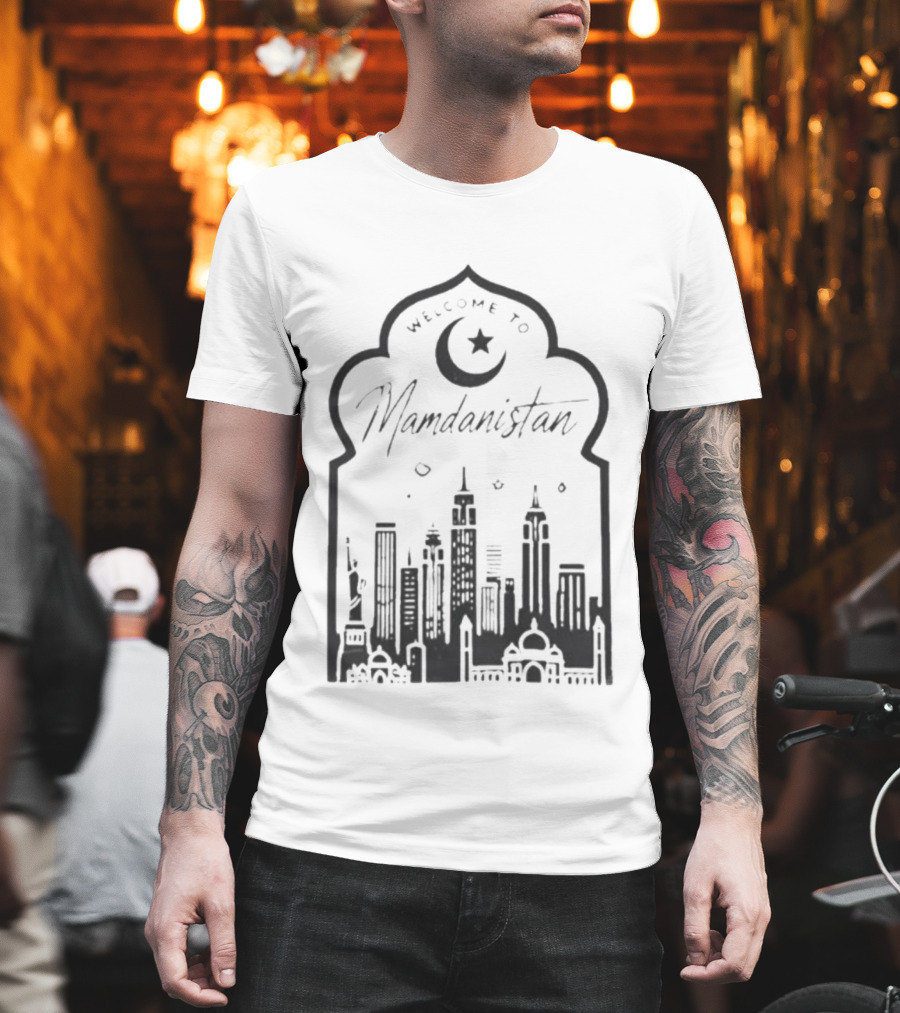 Welcome To Mamdanistan 2026 Back Skyline Crescent Star T-Shirt